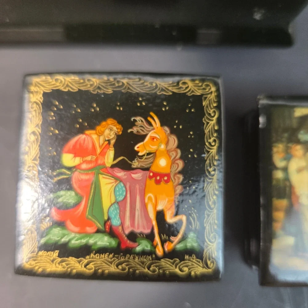 Vintage Russian Lacquer Box Lot of 4 Signed Palekh Zubov & Kholuy Art Collection
